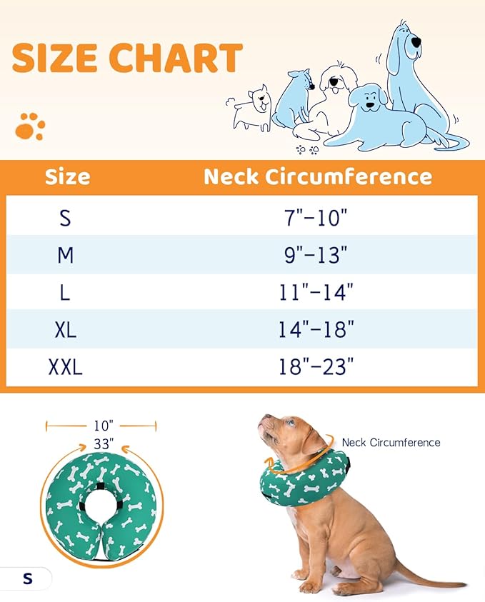 Supet Inflatable Dog Cone Collar Alternative After Surgery, Doggie Neck Donut Collar Recovery ECollar for Post Surgery, Soft Dog Cone for Small Medium Puppies Cats