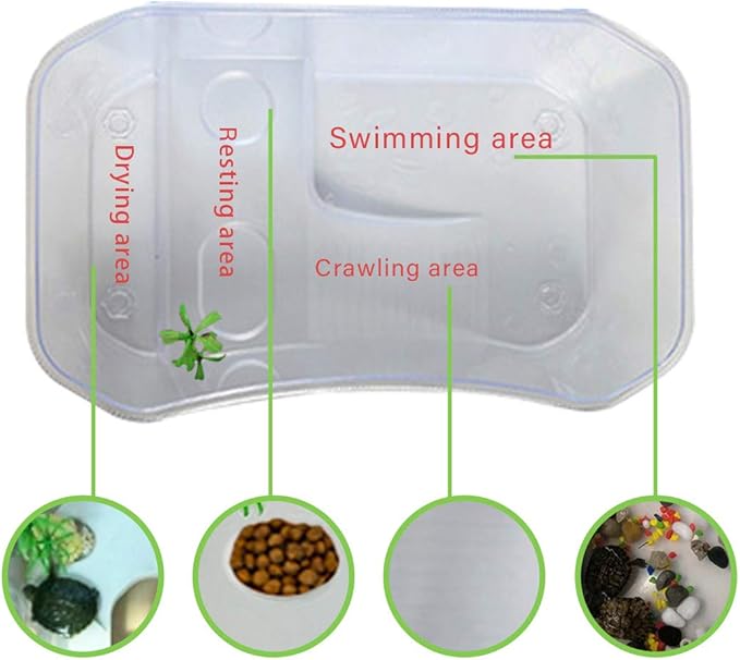 PINVNBY Plastic Turtle Tank Reptile Habitat Pet Terrariums Turtles Tank Aquarium Terrapin Topper Basking with Platform Plants,Durable,Safe, Non-Toxic(White)