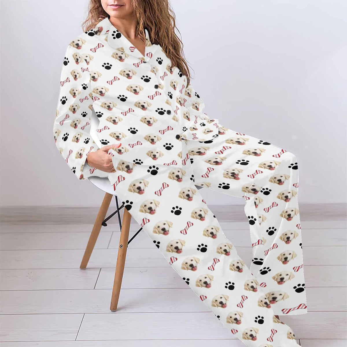 MyPupSocks Custom Face Pajamas for Women Set, Personalized Photo Long Sleepwear XS-XXL