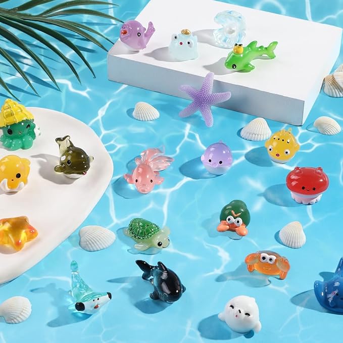 DIYDEC 36pcs Mini Ocean Resin Animals Tiny Sea Animals Figurines Marine Miniature Plastic Animals Aquarium Ornaments Decorations for DIY Fish Tank Potted Micro Fairy Garden Dollhouse