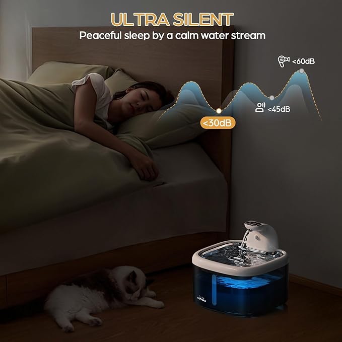 Wireless Cat Water Fountain, 118oz/3.5L Battery Operated Cat Fountain with Stainless Steel Tray, Ultra Quiet with Motion Sensor Automatic Pet Water Dispenser for Cats Dogs Multiple Pets