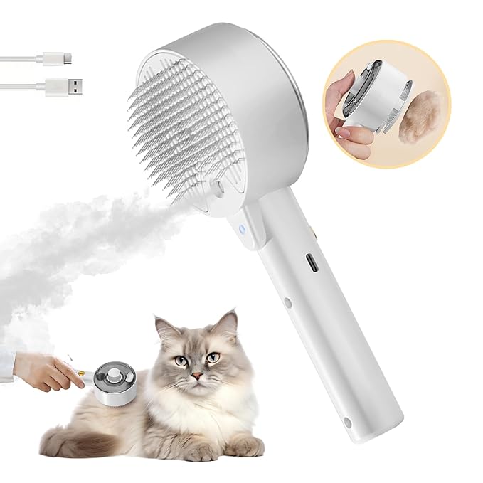 Cloud Care Cat Brush for Indoor Cat Steam Brush for Shedding Spritz Defur Comb for Cats Dogs Steam Brushes for Long Short Hair Cats Dogs Pet Steam Brushes for Massage Grooming Self-Cleaning