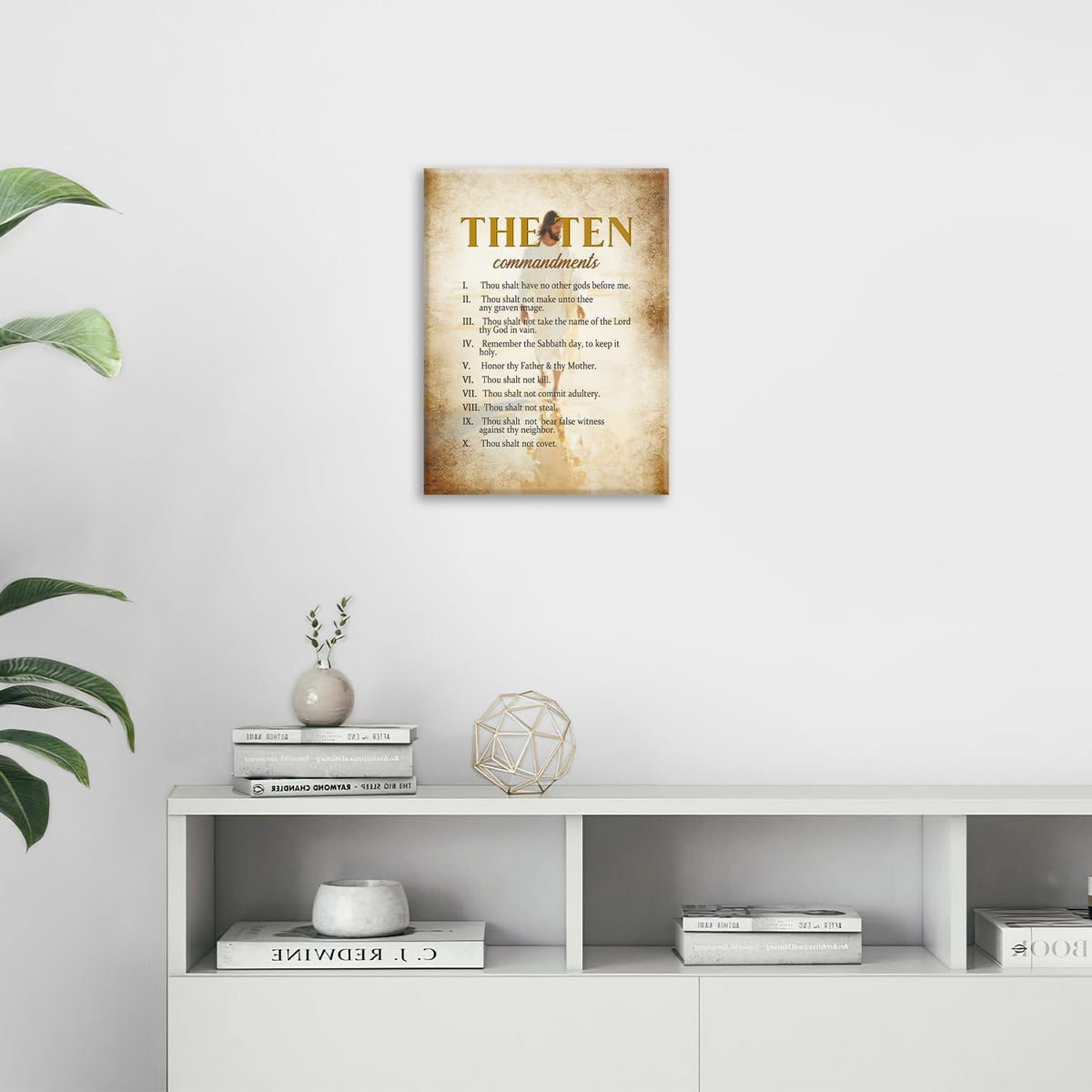 The Ten Commandments Christian Pictures Wall Art, Bible Verse Jesus Bathroom Wall Decor Religion Scripture Framed Painting Religious Canvas Artwork for Church Bedroom Living Room 16"L x 12"W