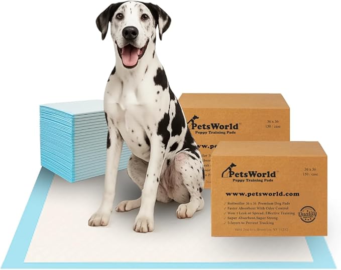 PETSWORLD Giant Dog Potty Pads, Odor-Eliminating, 36" x 36", Ultra Absorbent 5-Layer Leak-Proof Training Pads for Dogs & Cats (36x36, 300 Count)