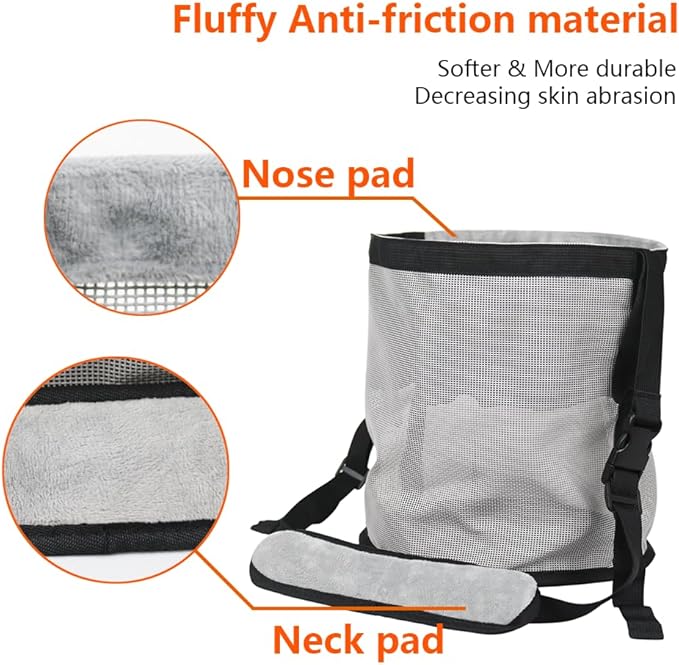 Heavy-Duty Horse Feed Bags - with Adjustable Strap, Comfort Neck & Nose Pads, and Double Waterproof Bottom Mesh (2-Pack) (Blue+Light Grey)