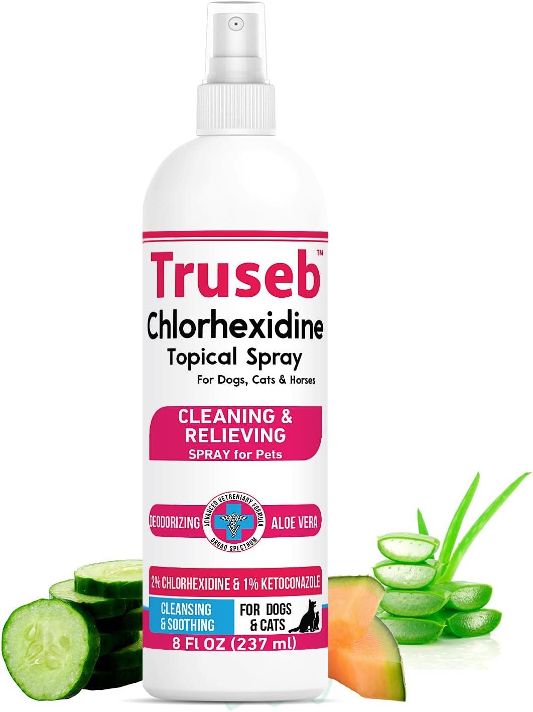 Truseb Topical Ketoconazole and Chlorhexidine Spray for Dogs, Cats, and Horses with Aloe - 8 oz (Ketoconazole & Chlorhexidine Spray, 8 oz)
