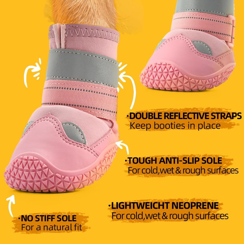 Dog Shoes for Large Dogs, Medium Dog Boots & Paw Protectors for Hardwood Floors, Outdoor Dog Booties for Hot Pavement Winter Snow Hiking, Waterproof Dog Shoes with Reflective Strips Size 7