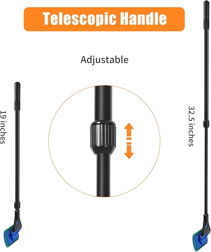 AQUANEAT Aquarium Cleaning Tools, Fish Tank Cleaner Kit with Adjustable Long Handle, 5 in 1 Set Including Fish Net, Algae Scraper