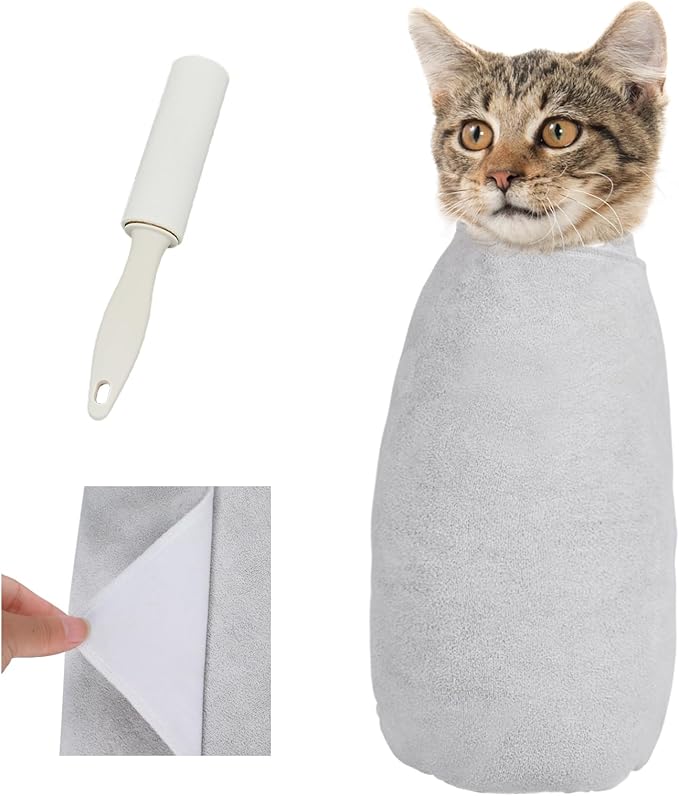 Supet Cat Wrap for Cutting Nails, Self-Adhesive Cat Grooming Wrap, Anti-Scratch Cat Wrap for Grooming, Ideal for Medicine, Nail Clipping, Teeth Brushing, Ear Cleaning