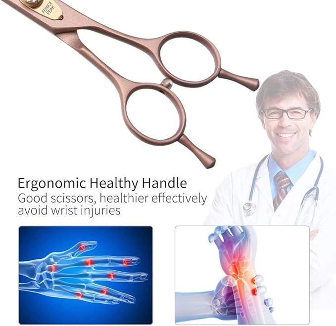 Fenice Peak Professional Curved Dog Grooming Scissors 7.5'' Rose Gold 440C Stainless Steel Pet Cutting Shears Safety Trimming Shearing for Dogs Cats