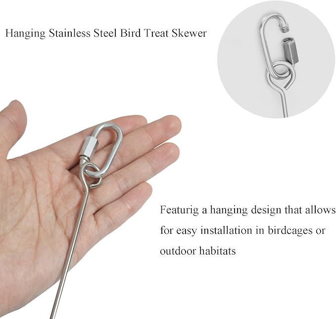 2pcs Hanging Bird Treat Skewer Parrot Fruit Feeder with Washer, 9 Inch Stainless Steel Bird Food Holder Parrot Fruit Food Skewer Parakeet Treat Holder Feeder for Parakeet Conure, LXLVOUEG