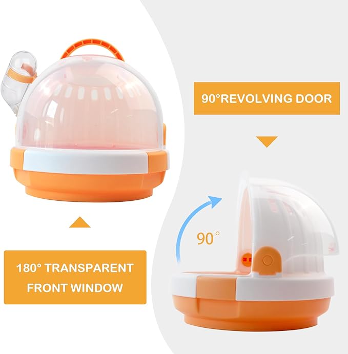 Hamster Carrier Cage with Water Bottle,Portable Dwarf Hamster Travel Carrier Plastic Guinea Pig Carrier Small Animal Breathable Outdoor Cage for Hamsters Chinchillas Hedgehog (Orange)