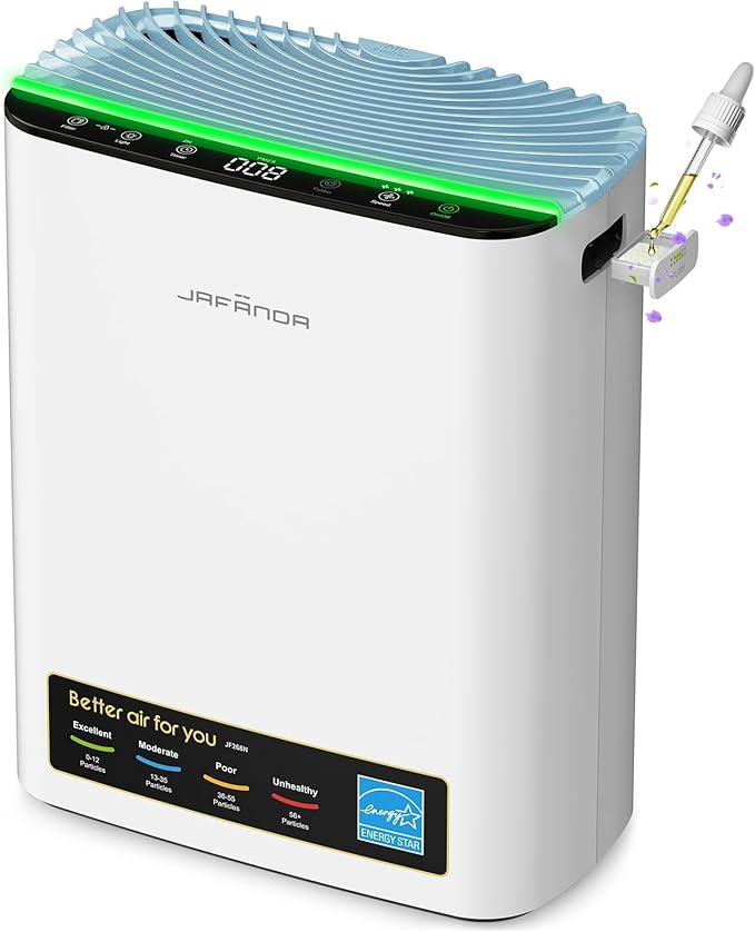 Jafända Air Purifiers for Home Cover Up to 1226ft², Allergen HEPA Air Filter with PM2.5 Sensor, Auto Mode& Timer, Aromatherapy, 22 dB Quiet Air Cleaner for Pet Dander/Hair, Allergies, Dust&VOCs