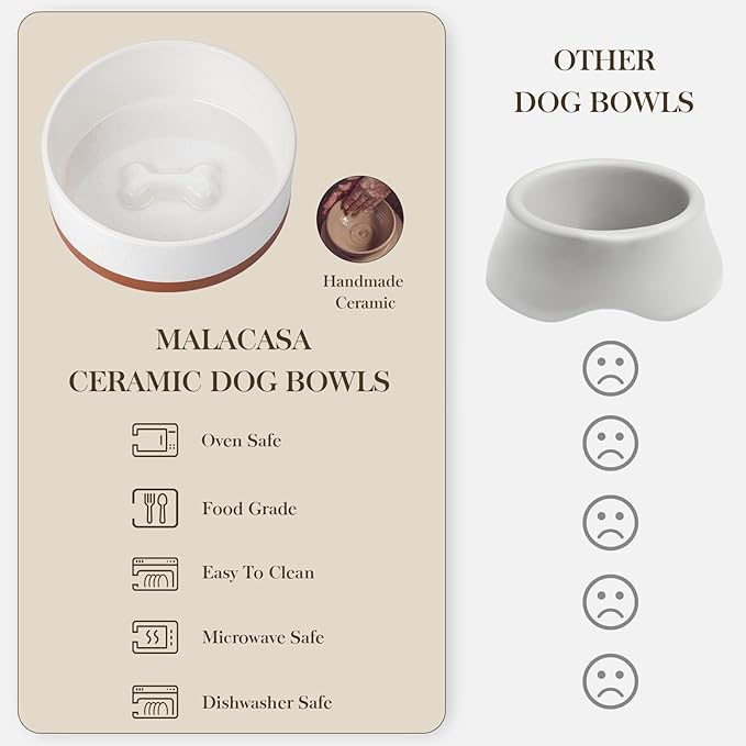 MALACASA Dog Bowls, Ceramic Dog Food and Water Bowls for Large Size Dogs, 6 Cups Capacity Pet Bowl for Large Dogs.1-Pack (L-6 Cups)