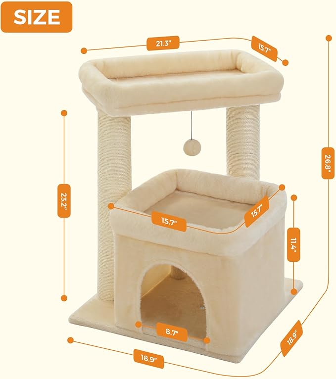 PEQULTI Cat Tree Cat Tower for Large Cats with Sisal-Covered Scratching Posts and Extra-Large Cat Perch Suitable for Indoor Cats