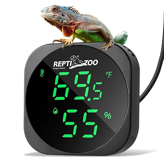 REPTI ZOO Thermometer Hygrometer, LED Digital Thermo Hygrometer for Reptile Terrarium Pet Rearing Box, Reptile Tank Thermometer with 55.2" Cable USB Power Supply