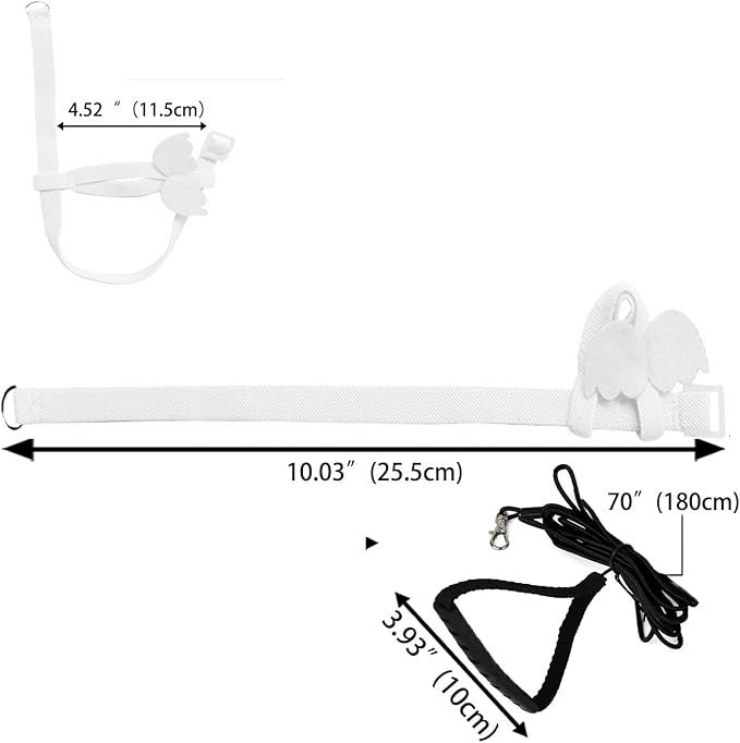 Pet Parrot Bird Harness and Leash, Adjustable Training Design Anti-Bite, Bird Nylon Rope with Cute Wing for Parrots, Suitable for Alexandrine, Scarlet, Keck, Mini Macaw Same Size Birds (White)