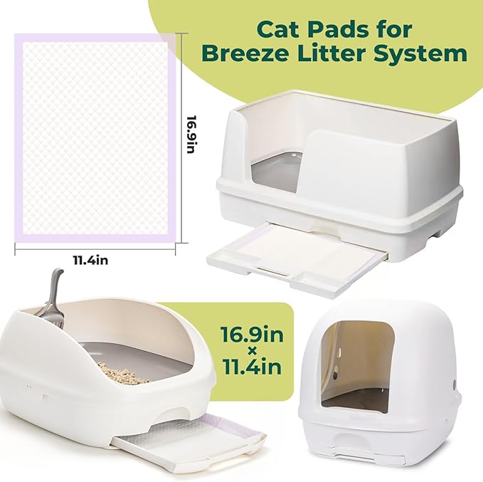 Cat Pads Refills for Tidy Cats Breeze Litter System - Super Absorbent 6-Layer Pads for Odor Control Unscented - 16.9" x 11.4" - Pack of 40 Litter Box Replacement Pads