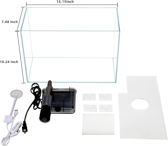 5 Gallon Glass Small Fish Tank, Betta Fish Tank Starter Kit with Filter, Lights, Lid.