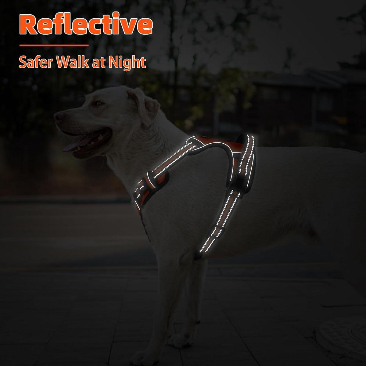 PUPTECK No Pull Dog Harness for Large, Adjustable Reflective Dog Harness with Handle Easy Control, Comfortable Soft Padded Pet Vest Harness for Extra Large Dogs, Orange XL