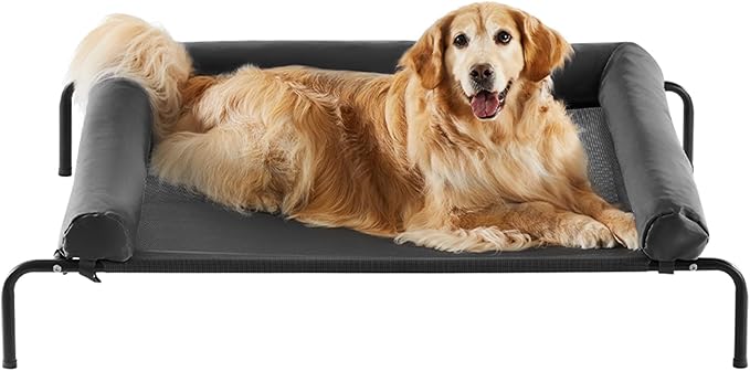 RRPETHOME Large Elevated Cooling Dog Bed, Raised Dog Cot Beds for Large Dogs, Elevated Outdoor Pet Bed, Chew Proof Portable Cooling Pet Cot with Skid-Resistant Feet and Breathable Mesh