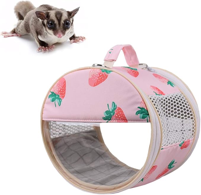 Small Pet Carrier Bag Portable Travel Carrier for Hamster Rat Baby Guinea Pig Sugar Glider Hedgehog Small Birds (M, Pink)