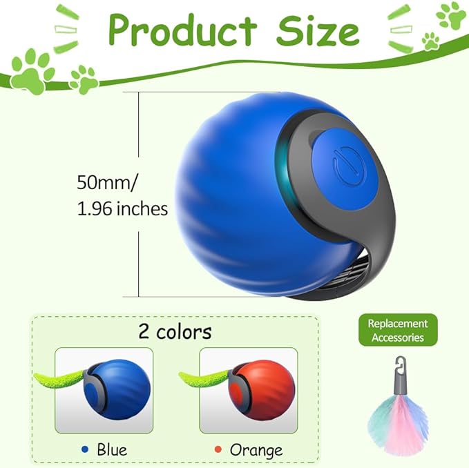 Interactive Cat Toys for Indoor Cats, Smart Interactive Cat Toy Ball with Tail Automatic Kitten Toys for Bored Indoor Adult Cats Two Speed Adjustment (Blue&Orange)