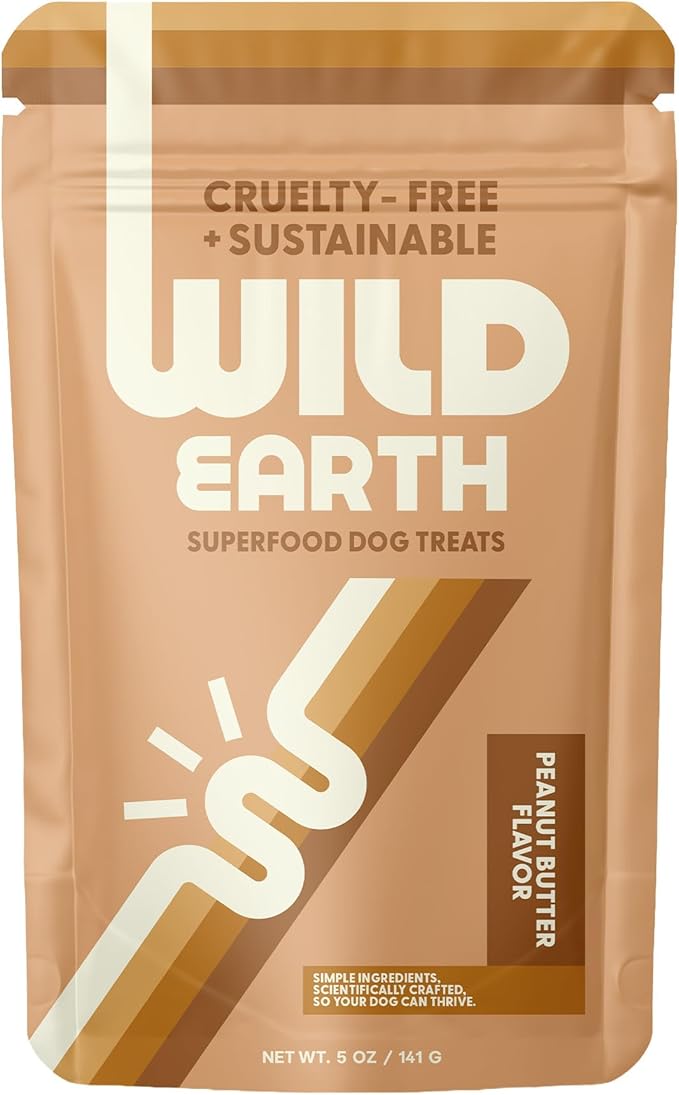 Wild Earth Superfood Dog Treats, Plant Based Dog Treats with Omega Acids, Prebiotics & Koji Protein, No Fillers, Veterinarian-Developed, Peanut Butter Flavor
