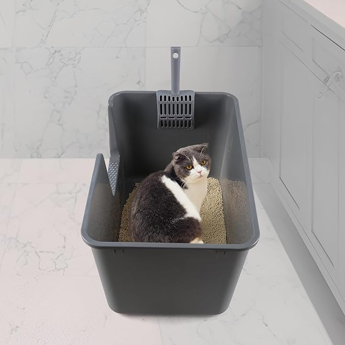 4 Packs Large Cat Litter Box with High Sides, Grey Open Top Cat Litter Basin
