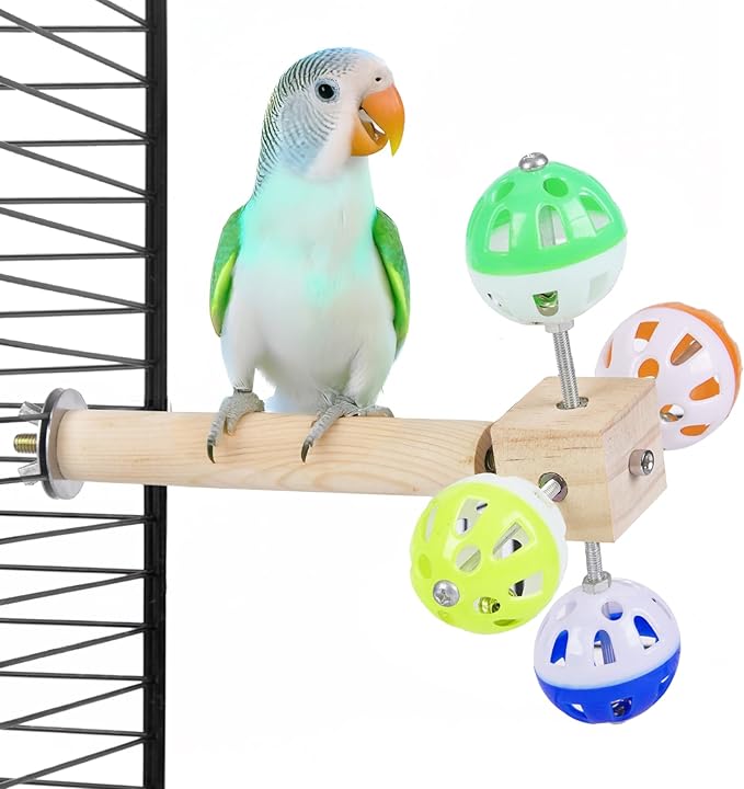 Bird Stand Perch Toy with Rotating Balls, Bird Toys for Parakeets, Ideal for Parakeets, Cockatiels & Lovebirds (NOT for Too Small BIRDCAGES - Avoid Unwanted Returns)(1PCS)