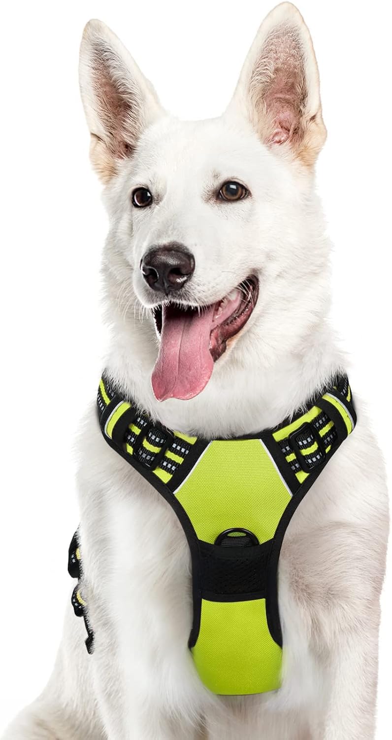 Eagloo Dog Harness Large Breed, No Pull Service Vest with Reflective Strips and Control Handle, Adjustable and Comfortable for Easy Walking, No Choke Pet Harness with 2 Metal Rings, Green, XL