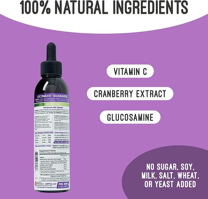 Cat & Dog Urinary Tract Treatment, Bladder & Kidney Support for Dogs and Cats, Powerful Yet Gentle Pet Care, with Liquid Cranberry & Glucosamine, Chicken Flavor, 6 oz Bottle, 3 Pack