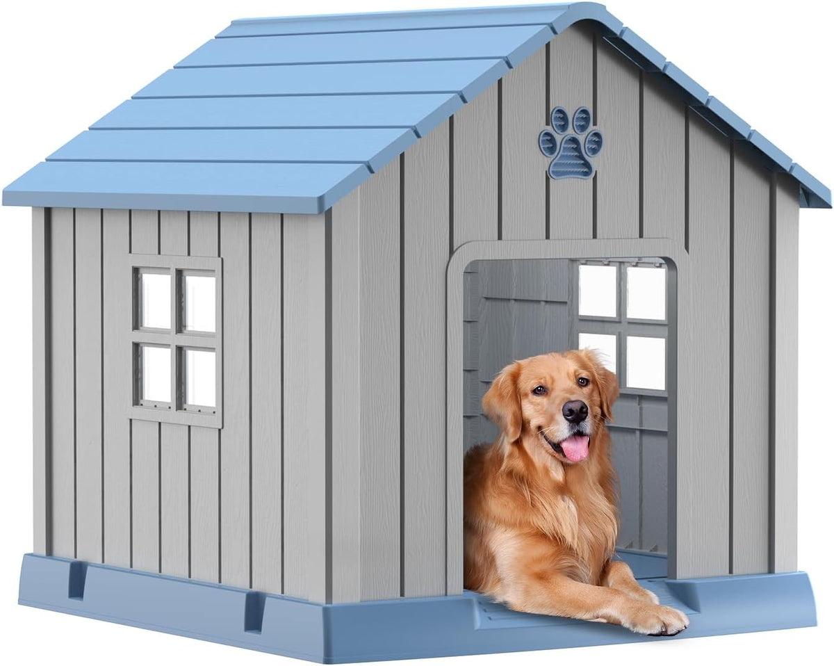 DRATO Dog House Indoor Outdoor for Small to Large Sized Dogs Indoor Outdoor Doghouse Puppy Shelter with Elevated Floor, Easy to Assemble (Blue, 38Inch(37.8 * 40.87 * 38.82))