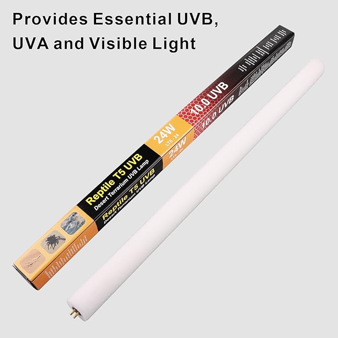 Aiicioo T5 HO Reptile UVB Light - Desert UVA UVB 10.0 Fluorescent Lamp 22" Tube Lighting Desert Reptile UVB Lamp 24W for Turtles Chameleon Tortoises Lizard Bearded Dragon