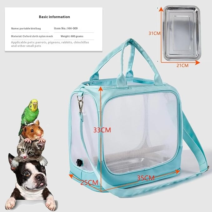Parrot go Out Portable Bird Bag Oxford Cloth Clear pet cage Foldable pet Go Out Bird Bag (Green)