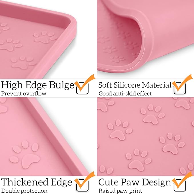 Ptlom Pet Placemat for Dog and Cat, Mat for Prevent Food and Water Overflow, Suitable for Small, Medium and Big Pet,24.5" 16.5", Pink
