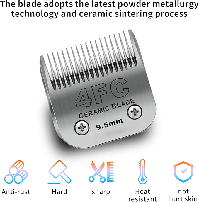 3 Pack 4FC Detachable Pet Dog Grooming Ceramic Blades,Compatible with Andis,Oster A5,Wahl KM-10 Series,Size 4FC Blade 3/8-Inch 9.5MM Cut Length