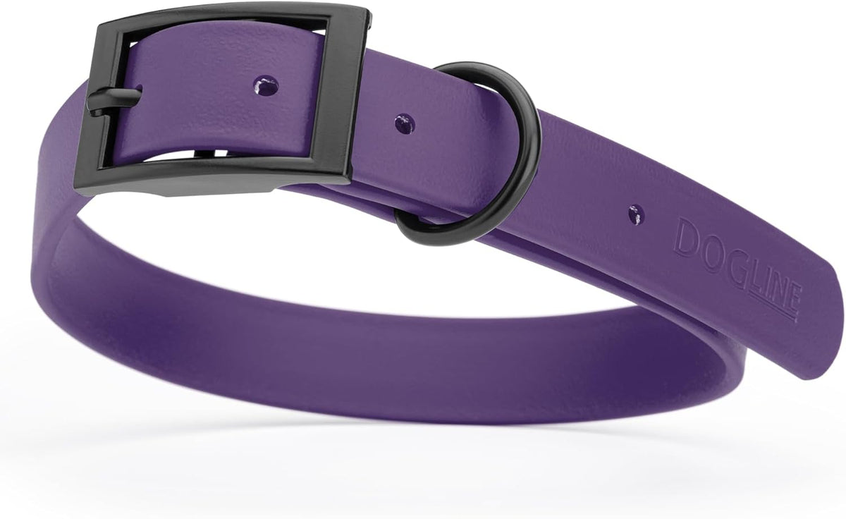 Dogline Biothane Waterproof Dog Collar Strong Coated Nylon Webbing with Black Hardware Odor- Proof for Easy Care Easy to Clean High Performance Fits Small Medium or Large Dogs, Violet Purple