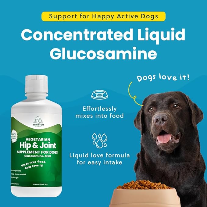 Plant-Based Liquid Glucosamine for Dogs, 1600mg Joint Support with Chondroitin, MSM & Omega 3-6-9, Shellfish-Free Dog Arthritis Supplement for Mobility & Flexibility, Made in USA, 32 oz