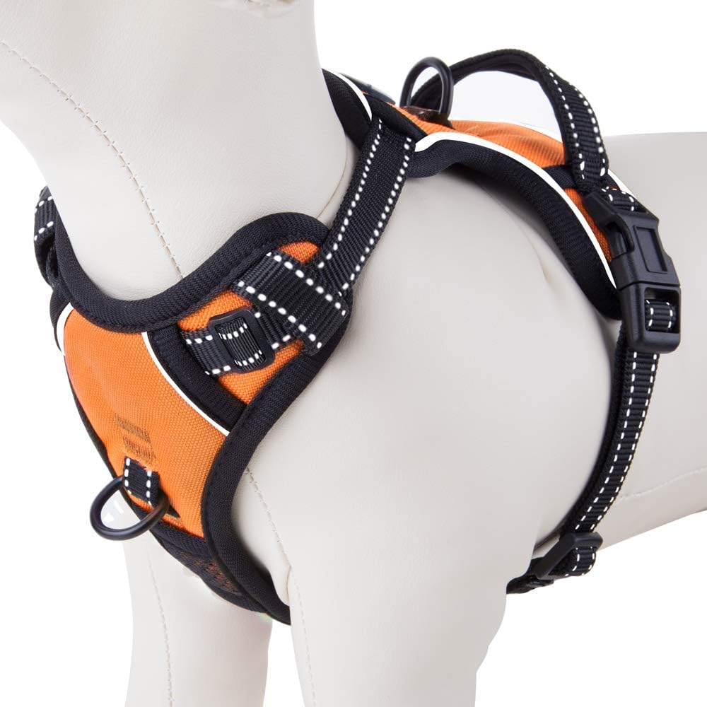 PHOEPET No Pull Dog Harnesses for Small Puppies Reflective Adjustable Front Clip Vest with 2 Metal Leash Clips and Soft Handle(XS, Orange)