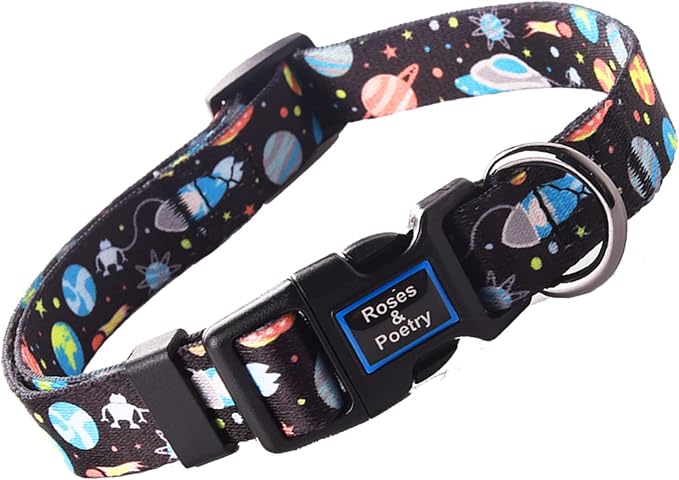 Roses&Poetry Dog Collar with Colourful Star Patterns, Adjustable Durable Puppy Collars for Small Medium Large Dogs (Star-XS)