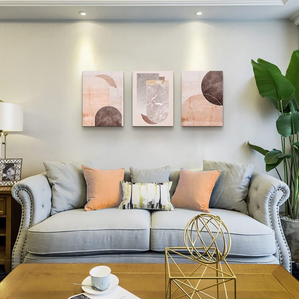 AHUASJART Boho Wall Decor Living Room Canvas Wall Art For Office Family Wall Decorations For Bedroom Modern Abstract Geometry Paintings Canvas Pictures Artwork Inspirational Home Decor 3 Pieces Set