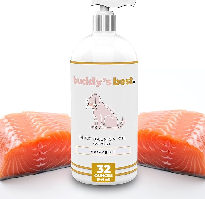 Salmon Oil for Dogs & Cats – Omega 3 Supplement with EPA & DHA | 100% Norwegian Fish Oil | Odorless, Human-Grade | Skin, Coat & Joint Support | 32 oz | Buddy’s Best