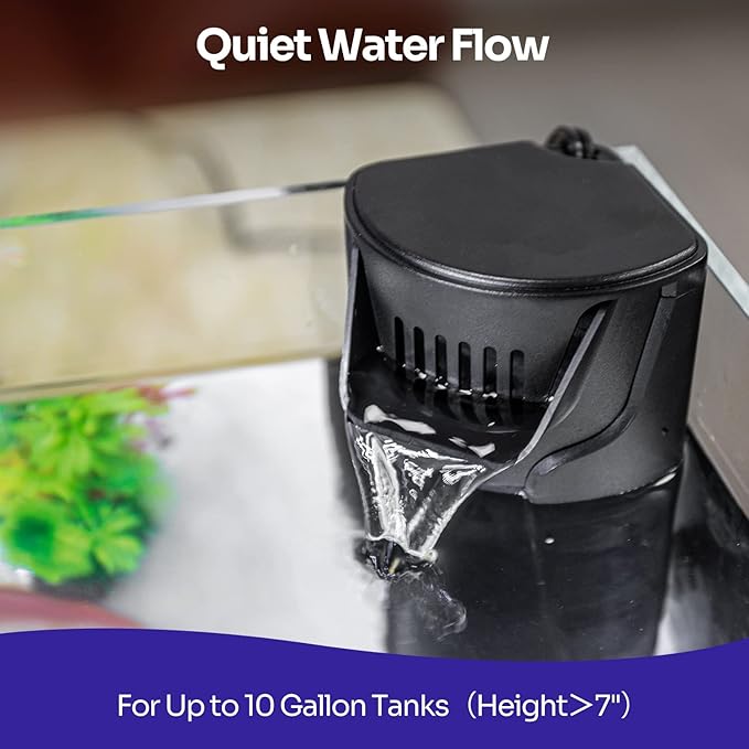 Quiet Internal Aquarium Filter, 3-Stage Bio-Filtration Low-Level Waterfall Small Power Filter with Protective Grate for Up to 10 Gallon Fish Turtle Shrimp Tank Filtration (Filter) (Filter)