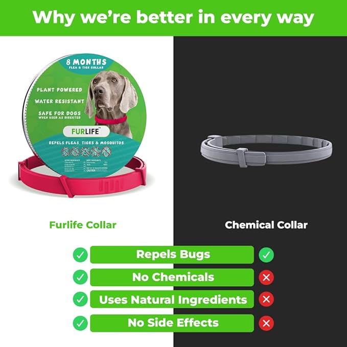 FurLife Flea and Tick Collar for Dogs – Waterproof Red Dog Collar, Pet Supplies for Tick and Flea Prevention for Dogs, Safe for All Breeds