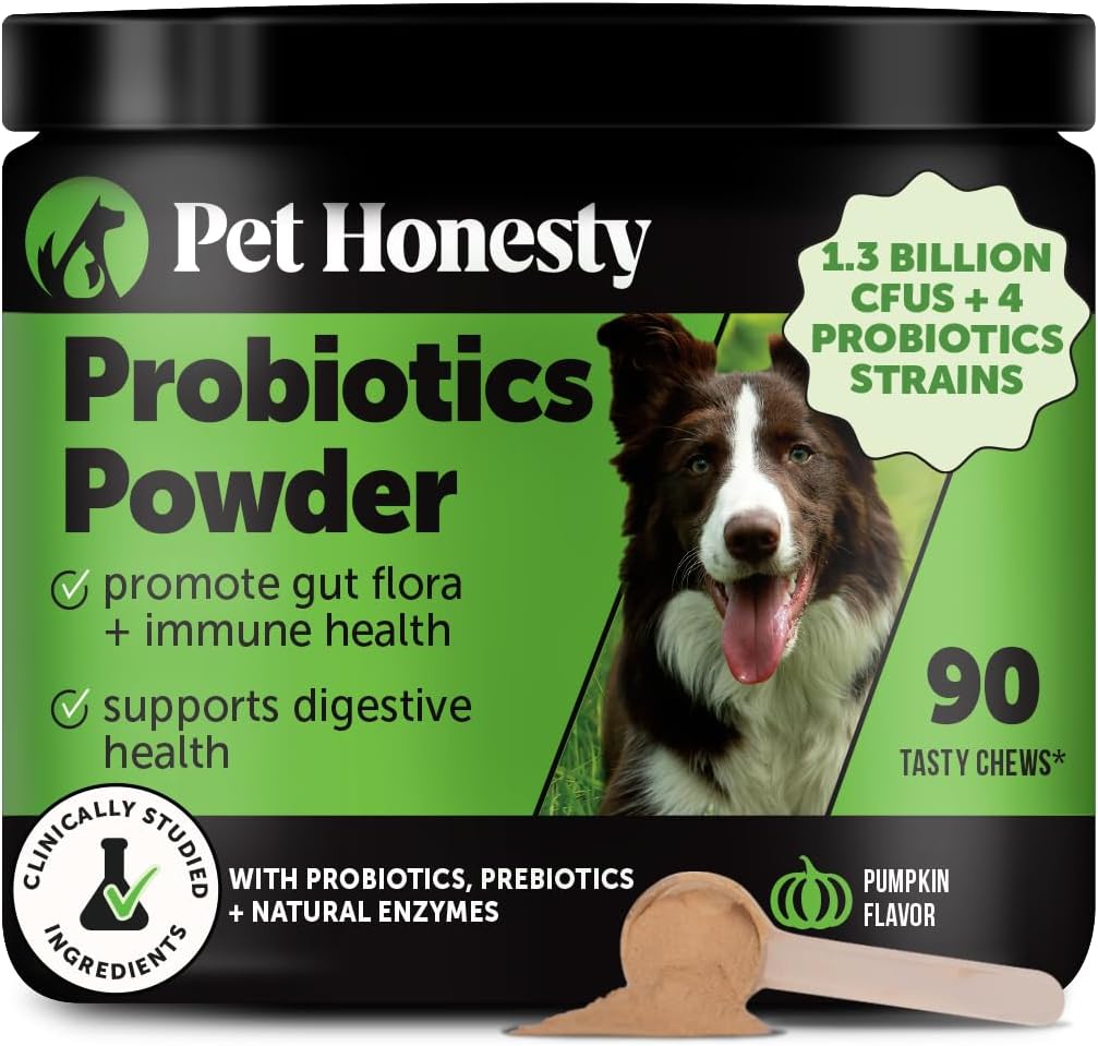 All-Natural Probiotic & Pumpkin Powder Dog Supplement - Prebiotics, Probiotics, Enzymes & Antioxidants for Healthy Gut Flora, Digestion & Immunity (90 Scoops)