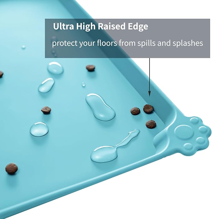 Waterproof Pet Feeding Mat with High Raised Edges, Heavier and Thicker Placemats for Cat Dog Water Bowl with BPA Free, Dogs Cats Food Mats for Messy Drinkers to Prevent Spill and Protect Floors