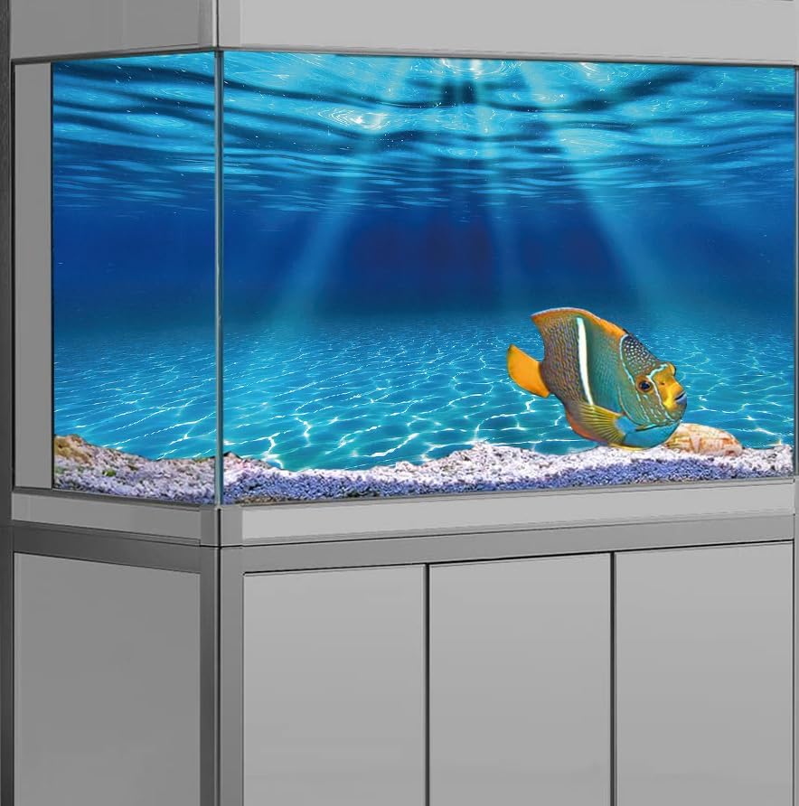 Natural Undersea Aquarium Background, Underwater Ocean Sunlight Fish Tank Background 30X18IN with 8 EVA Double-Sided Tape