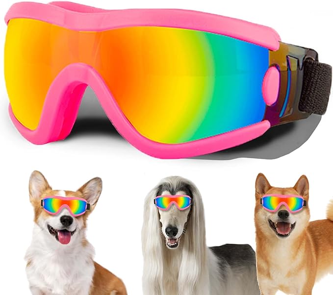 Medium Dog Sunglasses with Adjustable Strap UV Protection, Winproof Puppy Sunglasses, Suitable for Dogs Eyes Protection，Soft Dog Goggles