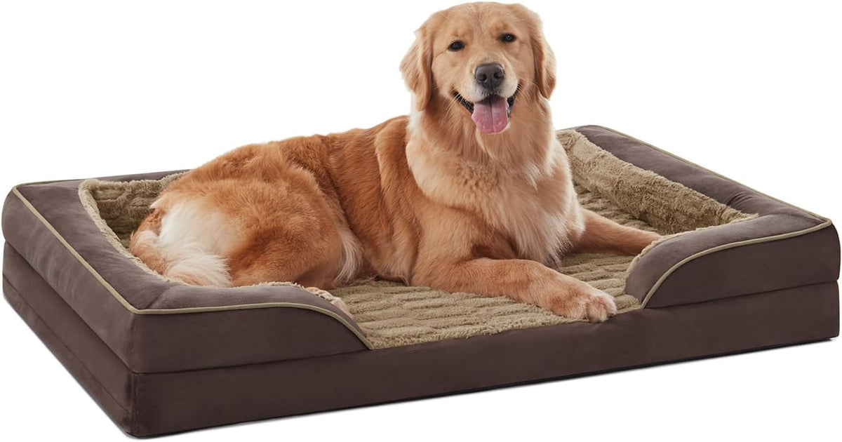 FURTIME Orthopedic Dog Bed for Extra Large Dogs - XL Washable Dog Sofa Beds Large, Supportive Foam Pet Couch Bed with Removable Washable Cover, Waterproof Lining and Nonskid Bottom, Khaki